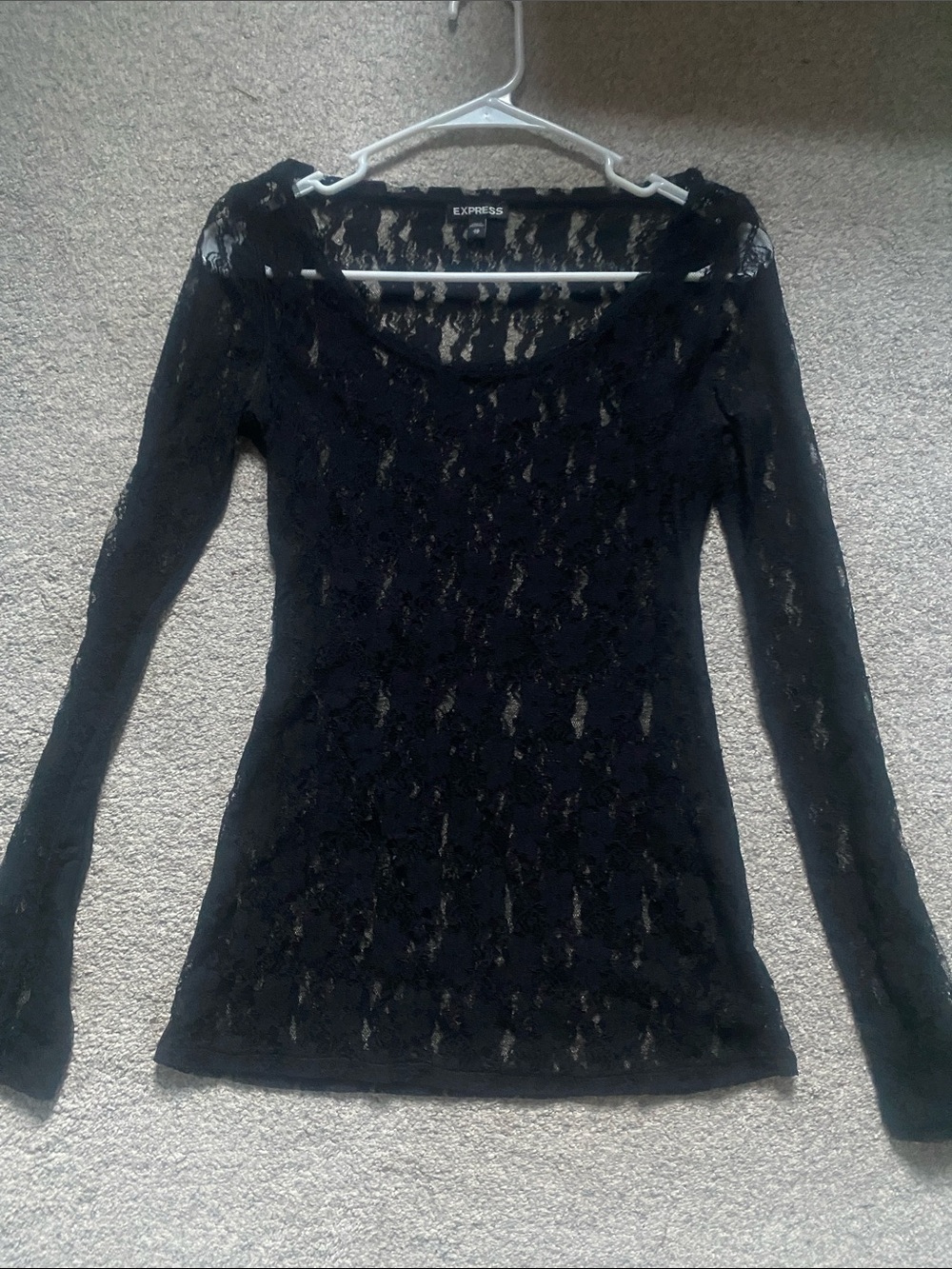 Express Black Lace Long-Sleeve Scoop Neck Top